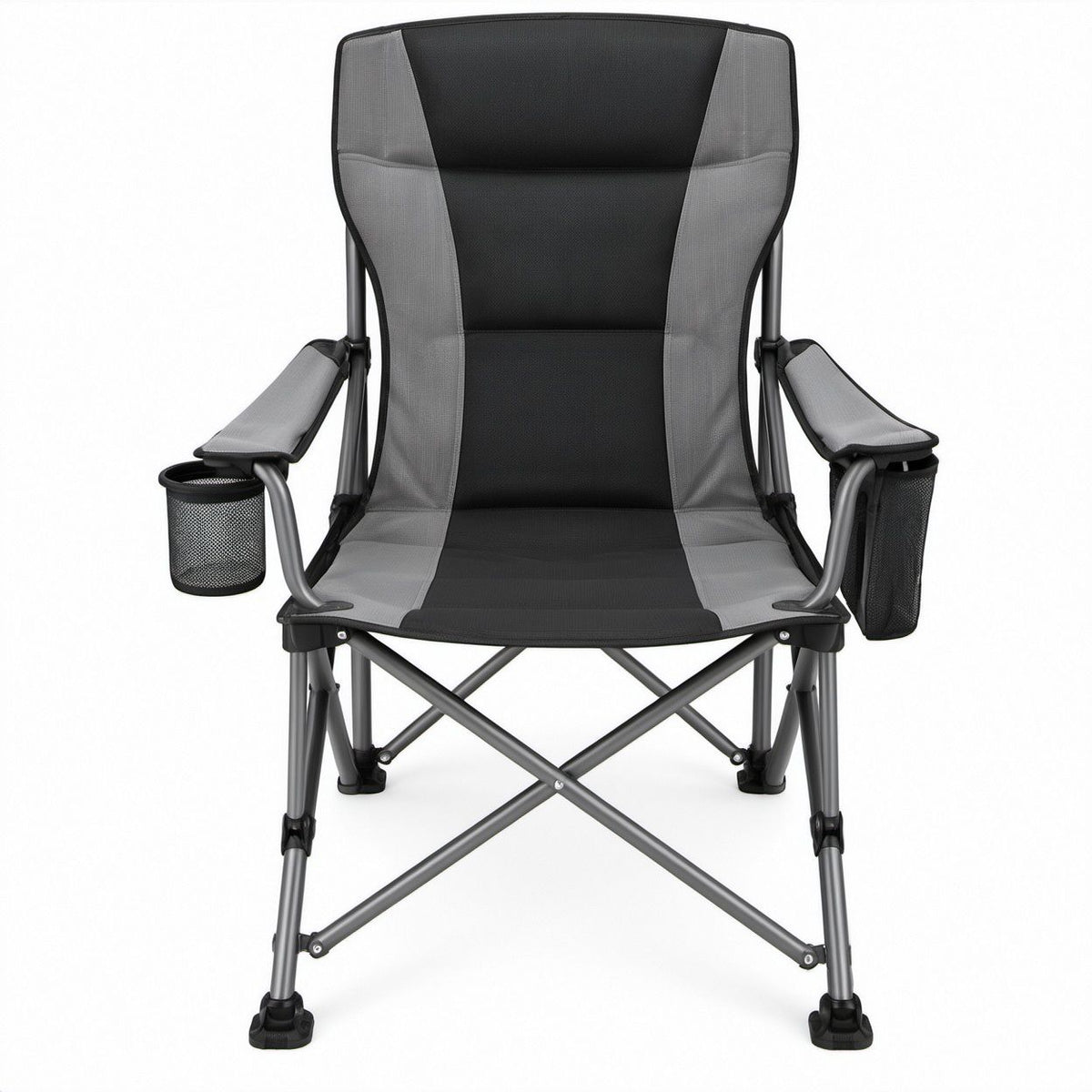 Oversized Folding Camping Chair with Cup Holder and Side Pocket, Gray/Black, 38 x 24 x 41 in