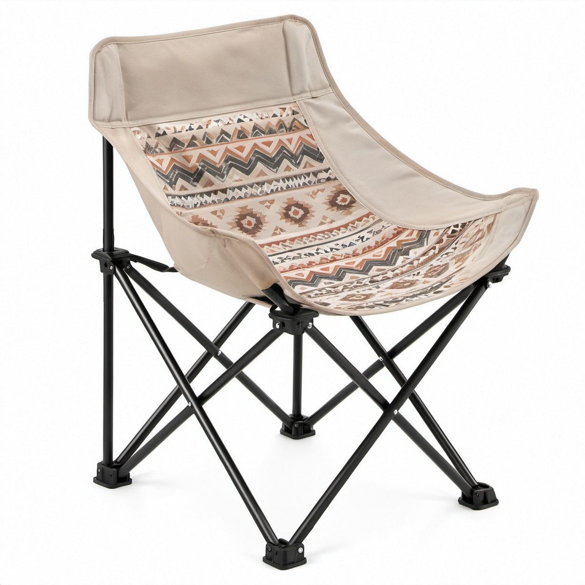 Beige Geometric Pattern Folding High-Back Chair, 80 x 70 x 90 cm