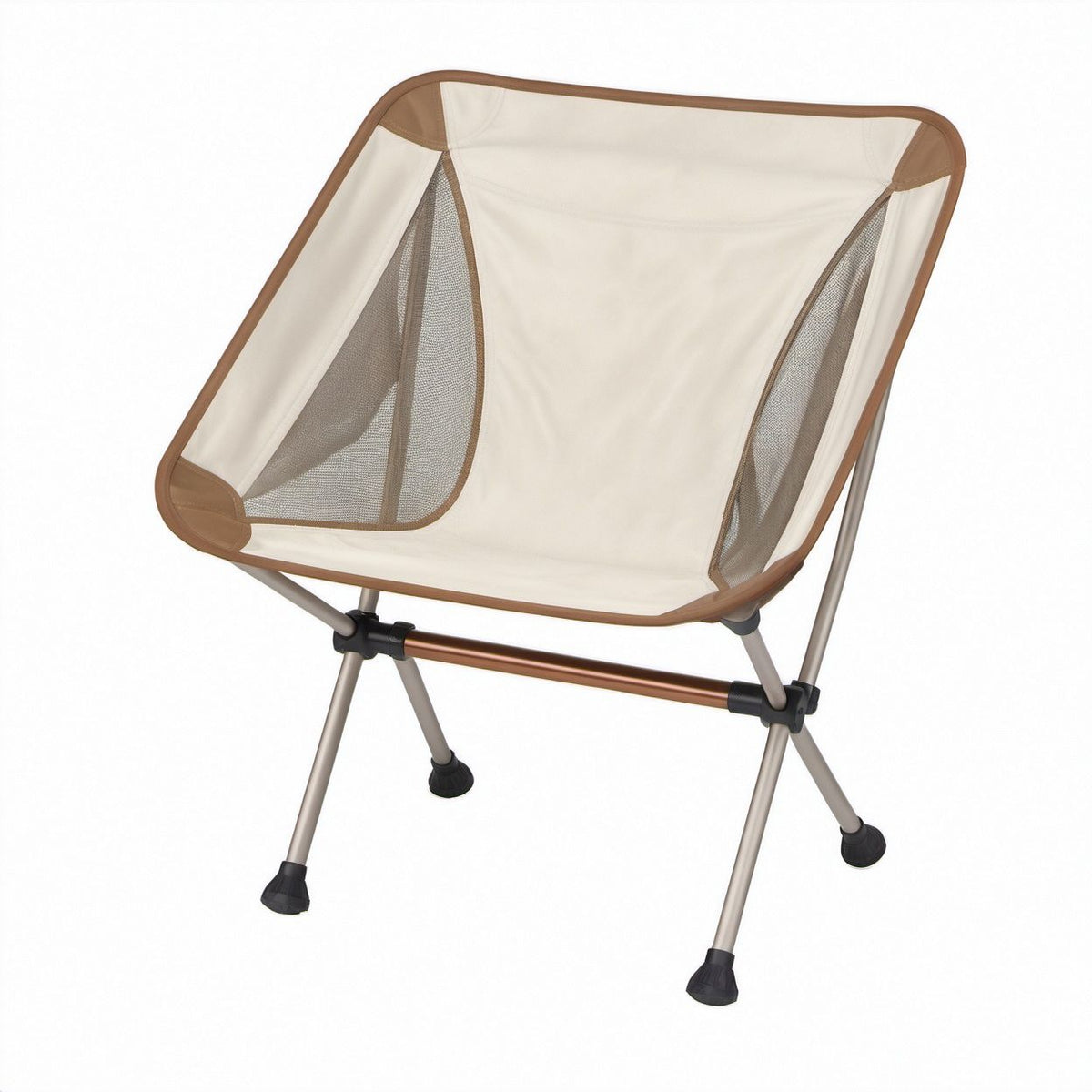 Foldable Beige and Brown Polyester Mesh Camping Chair, 55 x 45 x 67 cm