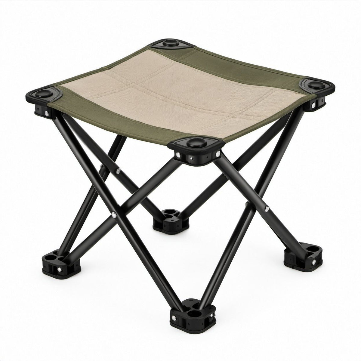 Folding Camping Stool, Khaki and Olive Green 600D Polyester Seat with Black Steel Frame, 16 x 16 x 18 in