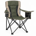 Green/Beige/Black Folding Camping Chair with Cup Holder and Storage Pockets, 24 x 38 x 39 in