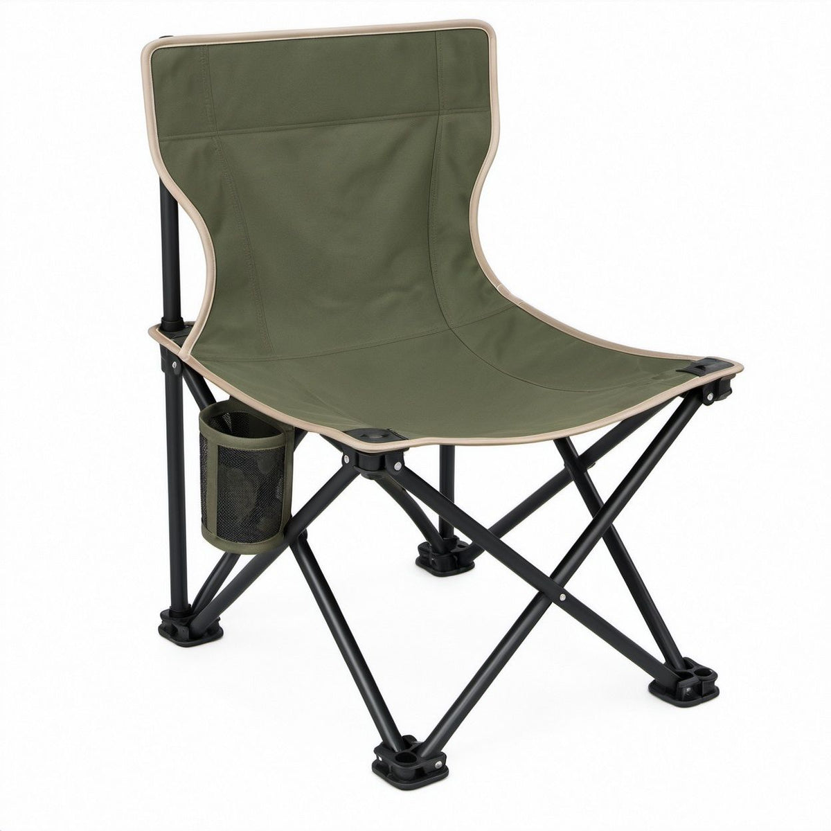Olive Green Folding Camping Chair with Side Pocket, High Back, 31.5 x 23.6 x 35.4 in