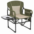 Oversized Folding Camping Chair with Side Table, Cup Holder and Storage Pocket, Olive Green/Beige/Black, 35 x 24 x 38 in