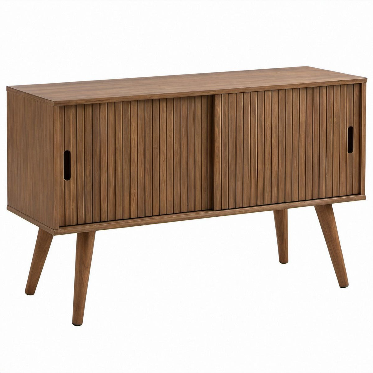 Walnut Brown MDF Sliding Door Accent Cabinet, 47.2 x 15.7 x 31.5 in