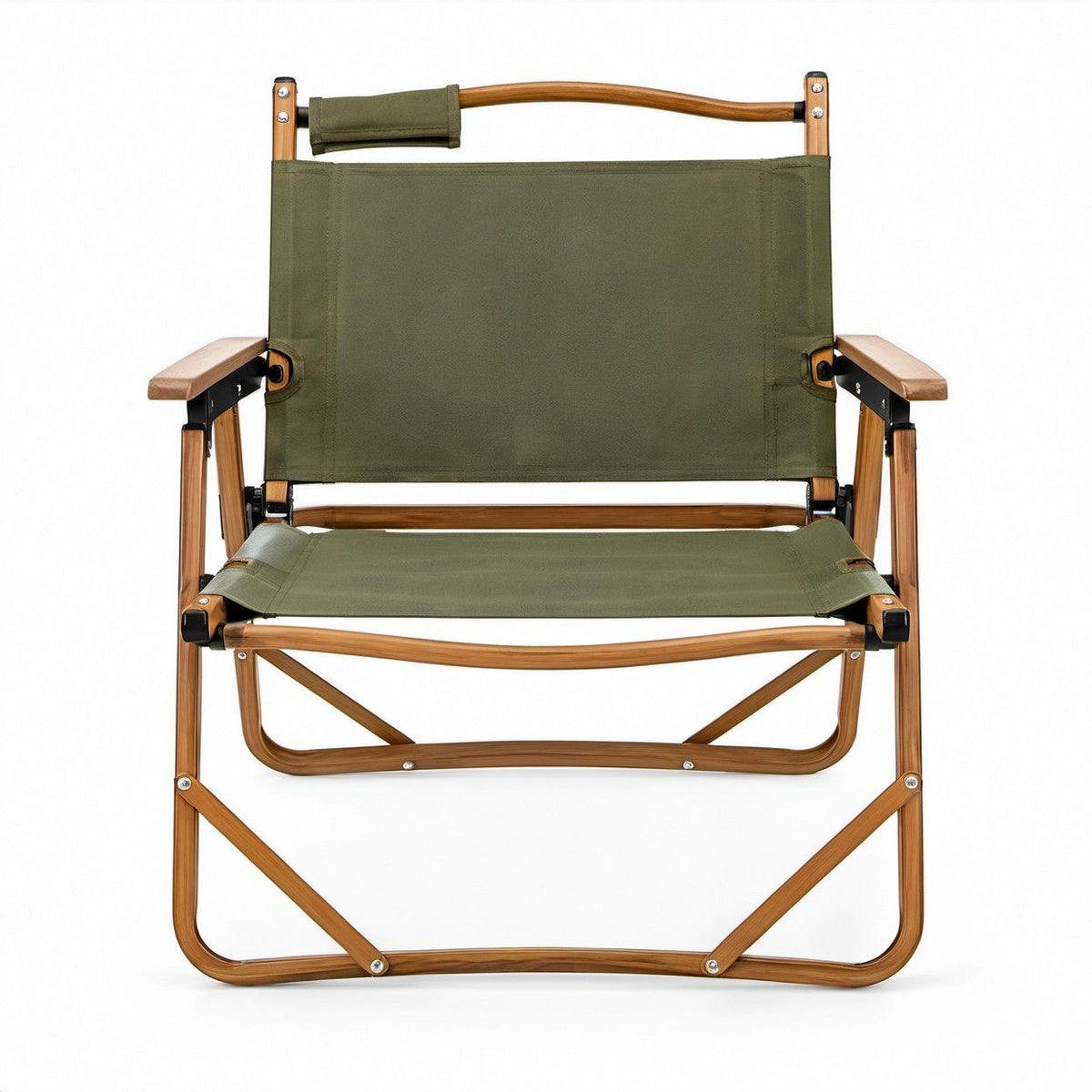 Olive Green and Brown Folding Director Chair, 22.8 x 19.7 x 34.3 in