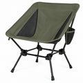 Olive Green and Black Folding Camping Chair with Mesh Panels and Side Pocket, 58 x 62 x 75 cm