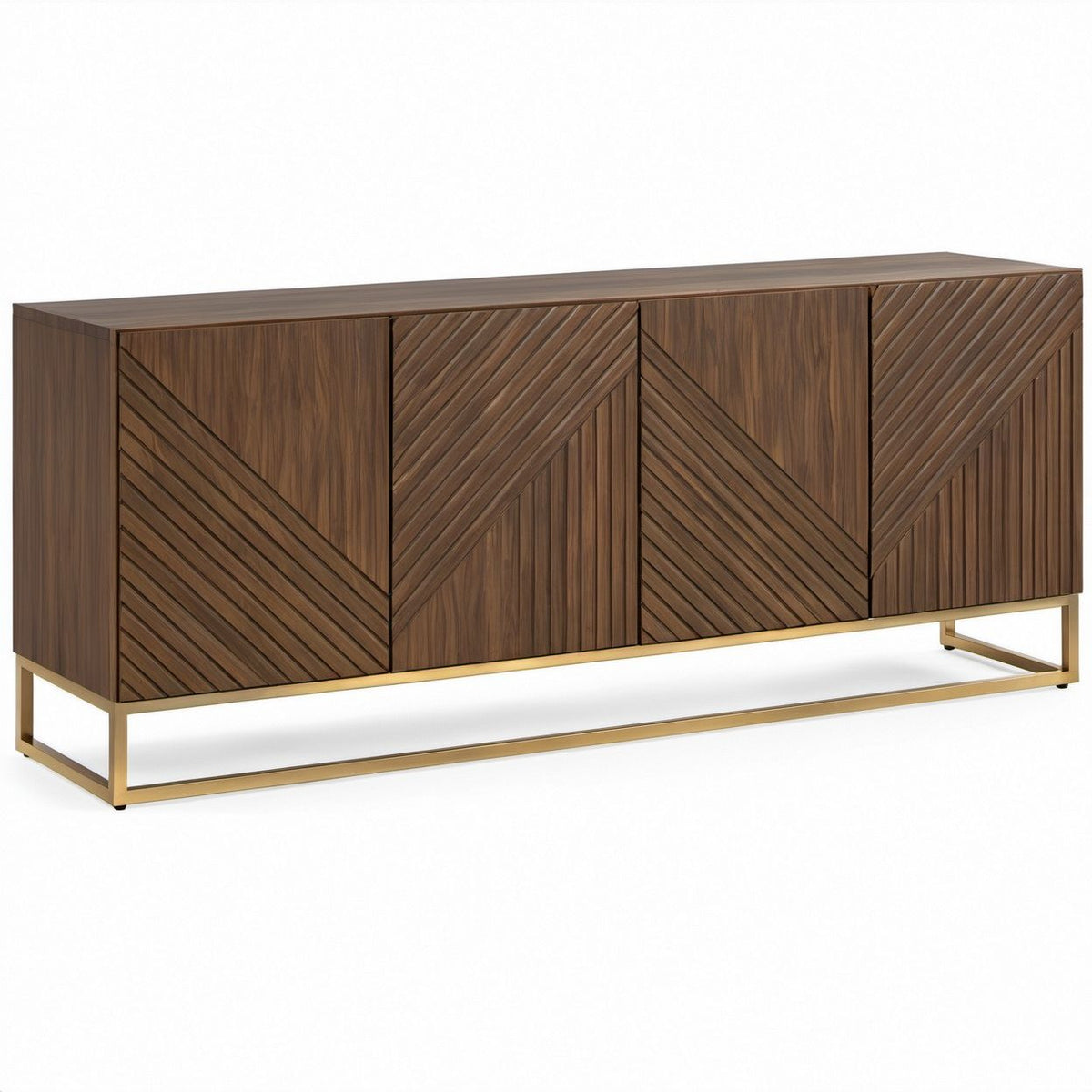 72 x 18 x 34 in Brown Engineered Wood Storage Cabinet with Gold Steel Base
