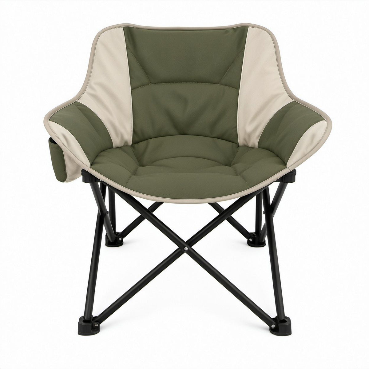 Green, Beige and Black Folding Camping Chair with Cup Holder, 31.5 x 31.5 x 35.4 in
