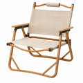 Beige Folding Camping Chair with Wood-Grain Aluminum Frame, 23.6 x 19.7 x 33.5 in