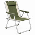 Olive Green and Beige Folding High-Back Camping Chair with Padded Headrest, 58 x 68 x 94 cm