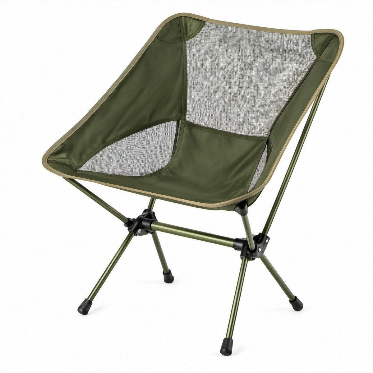 Olive Green Foldable Camping Chair with Polyester Mesh and Aluminum Frame, 22.8 x 25.6 x 33.9 in