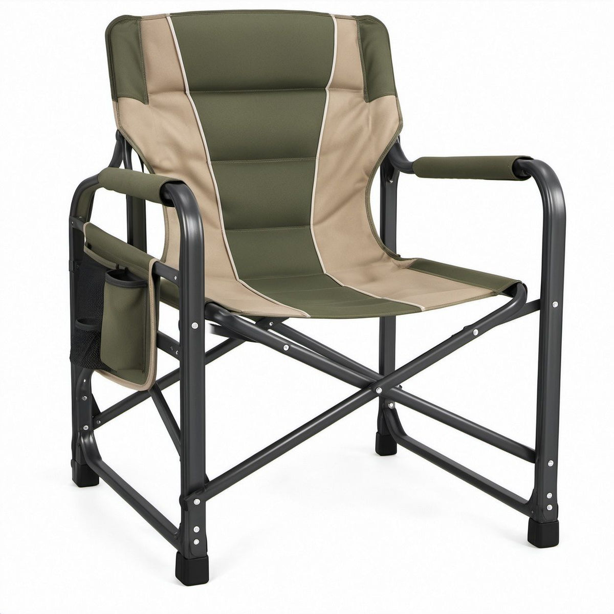 Folding Camping Director Chair, Green/Khaki/Black, 24 x 19 x 36 in