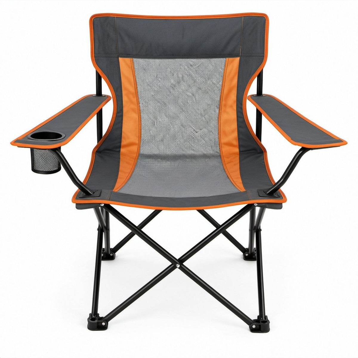 Oversized Folding Camping Chair with Cup Holder and Storage Pocket, Black/Orange/Gray, 36 x 24 x 40 in