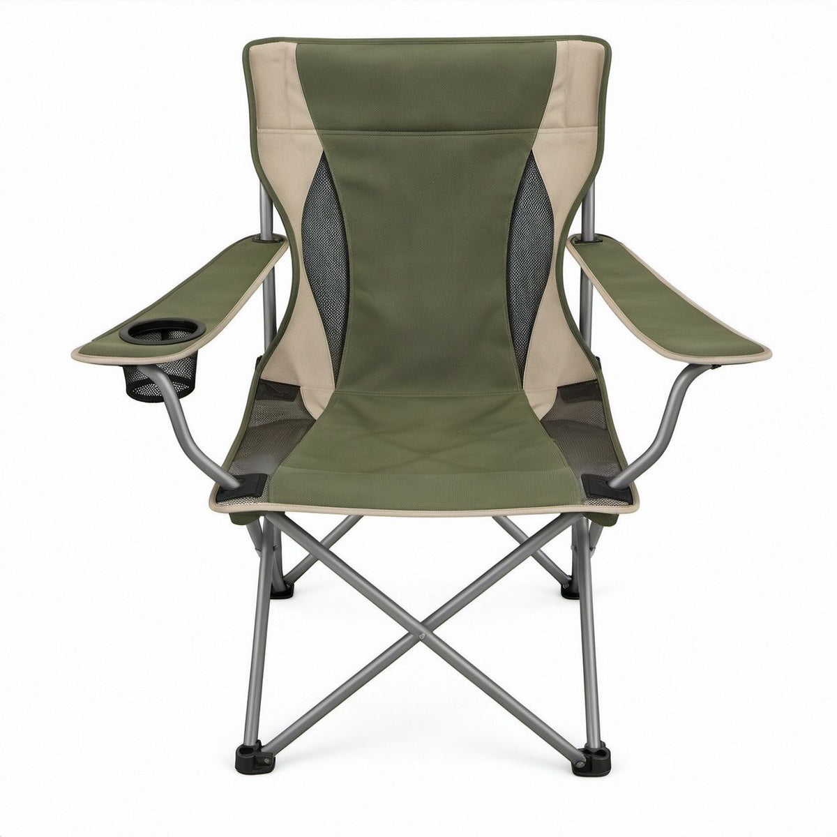 Folding Camping Chair with Cup Holder, Olive Green/Beige/Black/Gray, 25 x 20 x 39 in