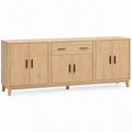 Natural Oak Veneer Sideboard with Black Handles, 78 x 18 x 35 in