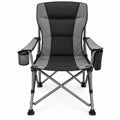 Oversized Folding Camping Chair with Cup Holder and Side Pocket, Gray/Black, 38 x 24 x 41 in