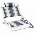Blue and White Striped Folding Low Beach Chair with Head Pillow and Carry Straps, 58 x 63 x 75 cm