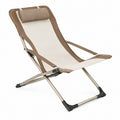Folding Reclining Outdoor Lounge Chair with Adjustable Headrest, Beige/Brown, 39.4 x 23.6 x 33.5 in
