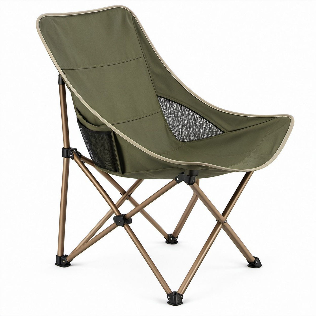 Olive Green High-Back Folding Camping Chair with Steel Frame, 29 x 31.5 x 39 in